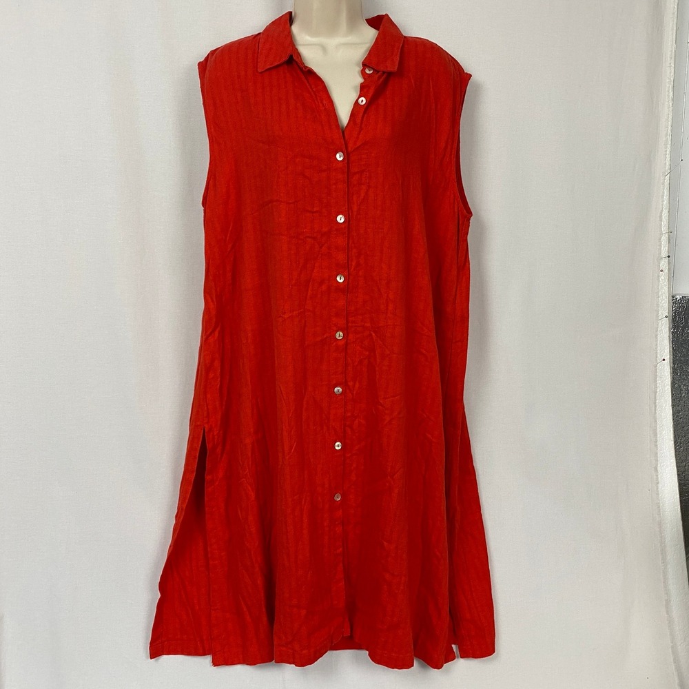 Marc New York Linen Blend Midi Dress Medium Red Full Button Front‎ Flowy Coastal